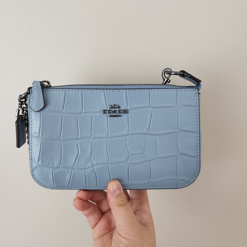 Coach Light Blue Croc Embossed Wristlet